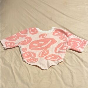 Pink and White Smiley Face Sweater